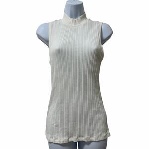 Vince Womens Ribbed Mock Neck Sleeveless Tank Top Size L White Quiet Luxury Chic